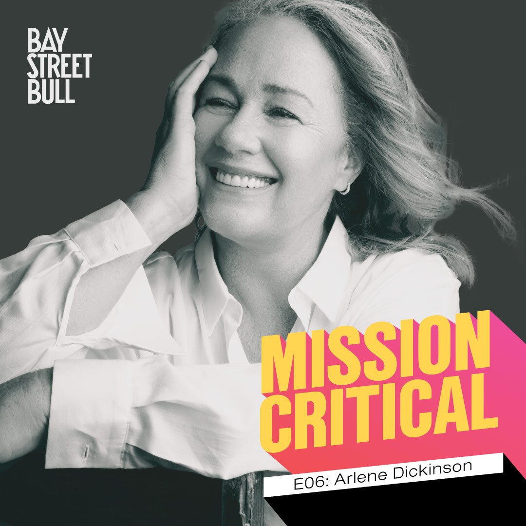 Arlene Dickinson in white shirt with Mission Critical branding