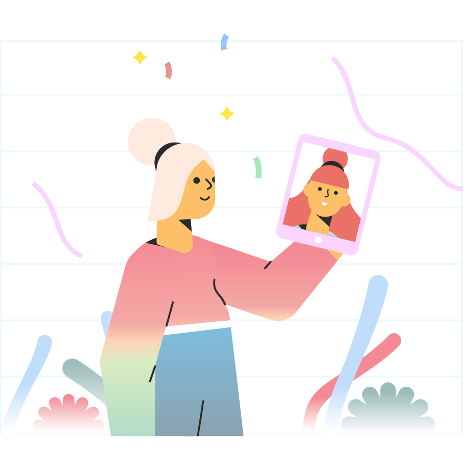 an illustration having a video call on her phone