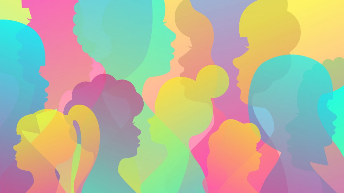 Silhouettes of women against coloured backgrounds